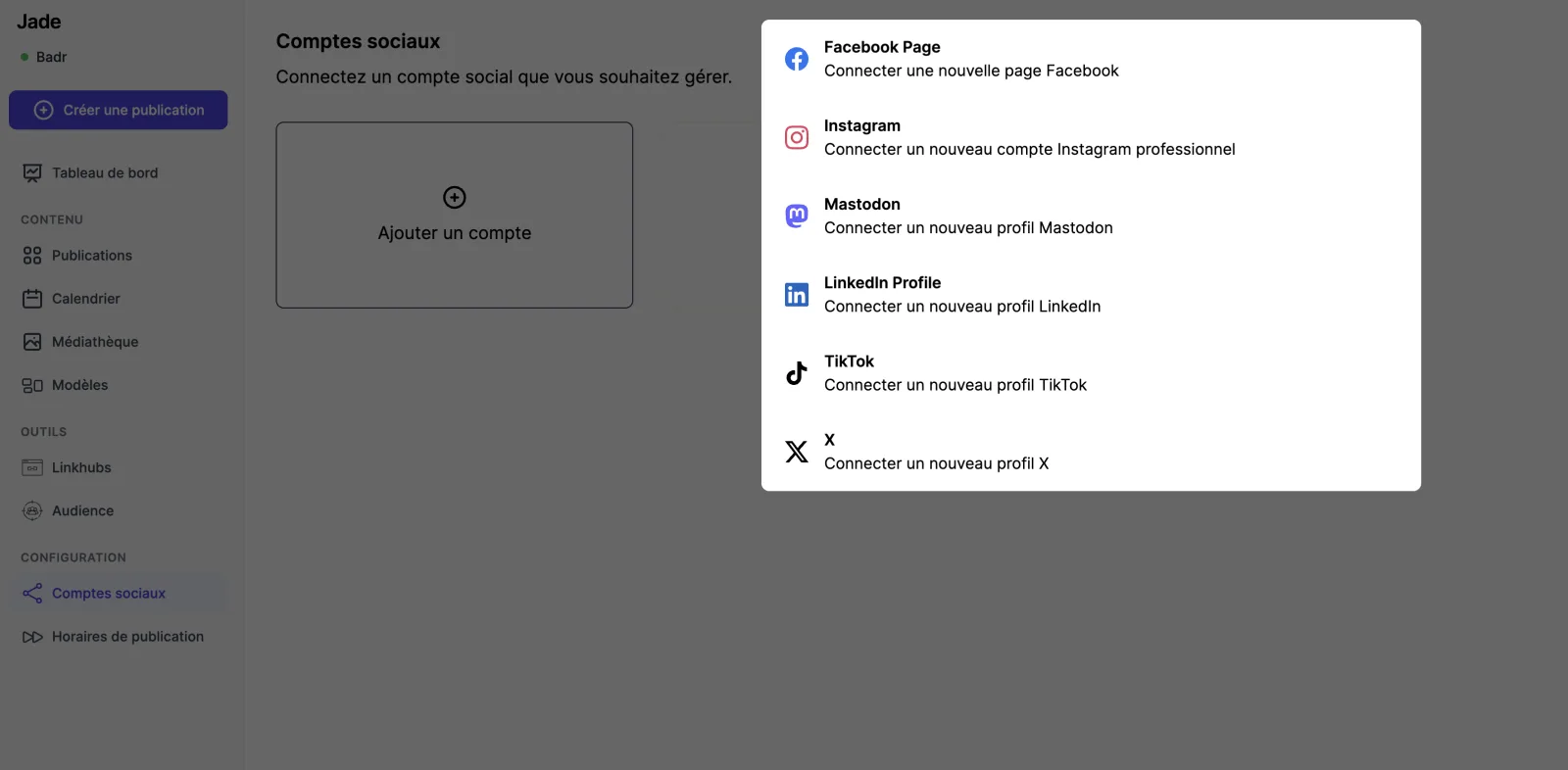 Connexion des comptes sociaux multi-plateformes